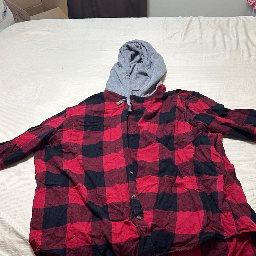 The Foundry Supply Co. Gray and Red Plaid Hoodie